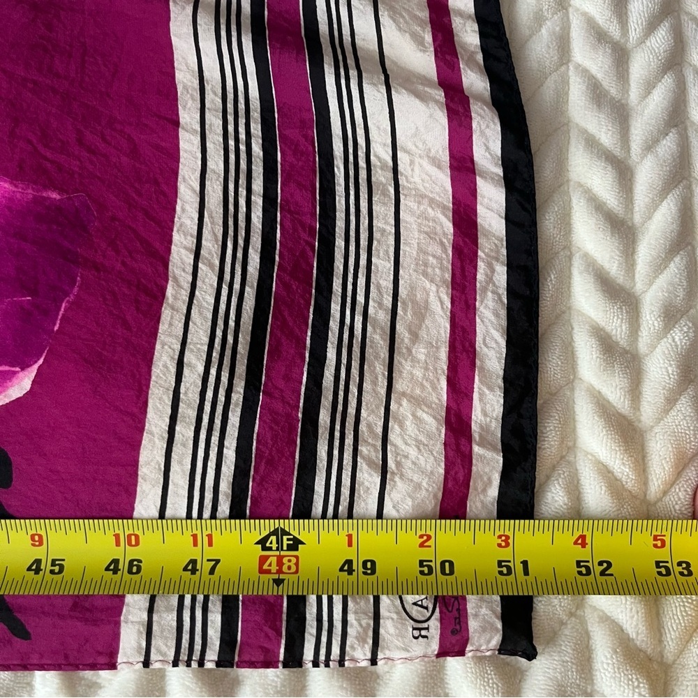 Oscar de la Renta vintage Silk Satin Floral Poppy Fuchsia Pink Scarf Wrap oblong - Picture 5 of 8